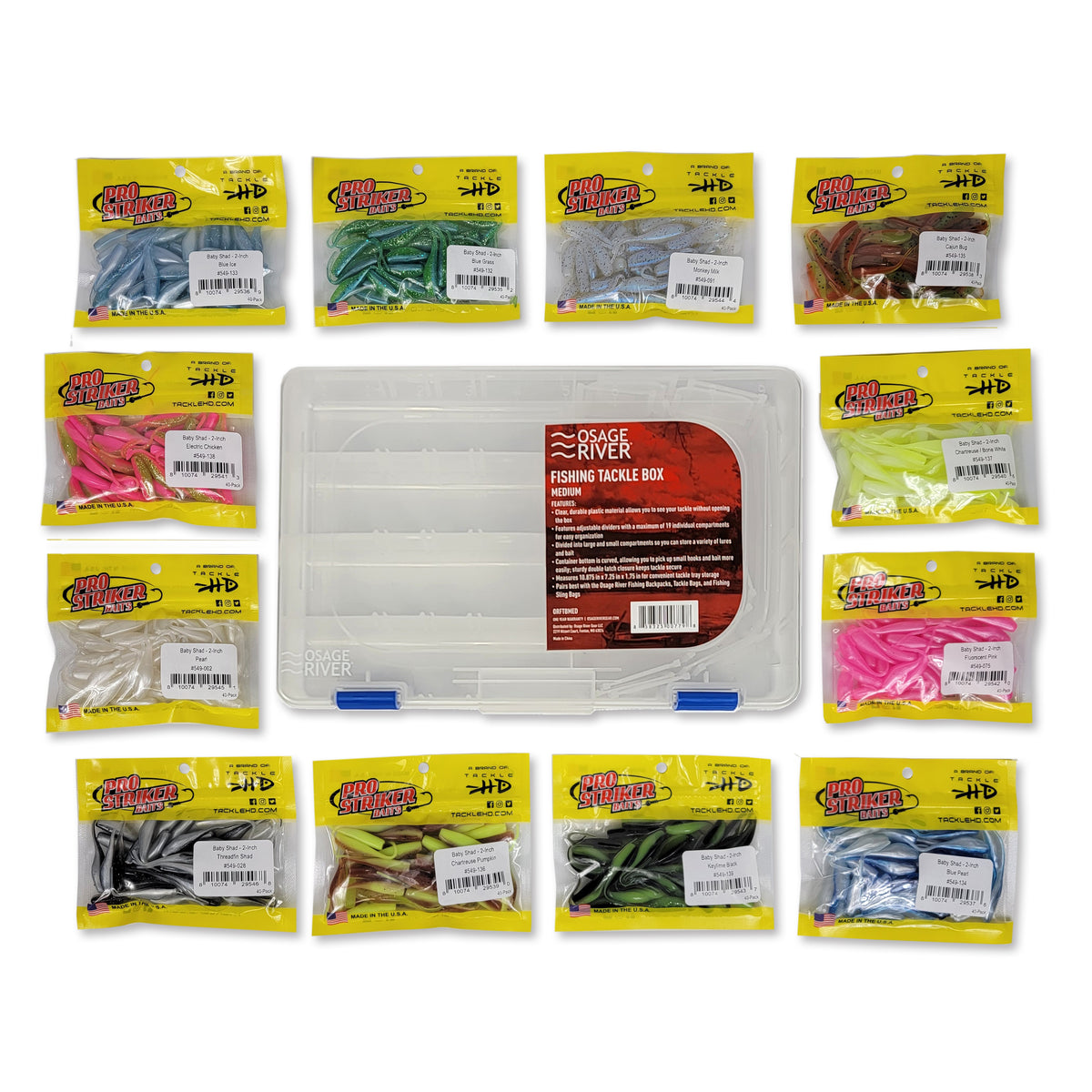 Get inspired and check out our Pro Striker Baby Shad 481 Piece Bundle  Tackle HD collection. Buy now